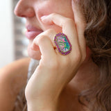 Artisan Flamingo Pink Agate Golden Statement Ring