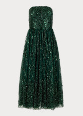 Elphie Strapless Sequin Corset Midi Evening Gown- Green