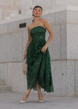 Elphie Strapless Sequin Corset Midi Evening Gown- Green