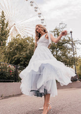 Jeanne Midi Garden Wedding Party Dress Dusty Blue