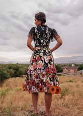 Jubilee Midi Dress Black - Hand-embroidered flowers