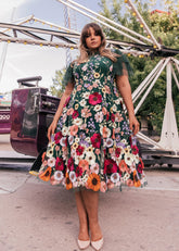 Hand-embroidered Jubilee Dress Evergreen