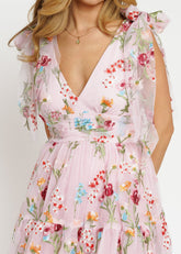 Margaret Floral Embroidered Midi Dress Pink