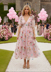 Margaret Floral Embroidered Midi Dress Pink