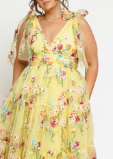 Margaret Floral Embroidered Midi Dress Yellow