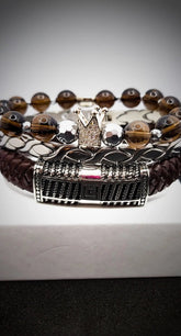 Men's Smoky "Silver" Quartz bracelet set