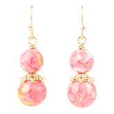 Handmade Mottled Pink Jade Golden Drop Earrings