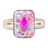 Pink Agate Stacked Stone Floral Cuff Bracelet