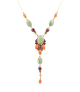 Artisan Regalia Blue Turquoise Purple and Orange Coral Golden Y Necklace