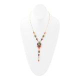 Artisan Regalia Blue Turquoise Purple and Orange Coral Golden Y Necklace