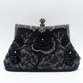 Rhinestone Rose Embroidery Beaded Vintage Clutch Bag (MAC292)