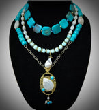 Artisan Crafted "The Deep Blue Sea" |Turquoise and Freshwater Pearl Necklace