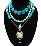 Artisan Crafted "The Deep Blue Sea" |Turquoise and Freshwater Pearl Necklace