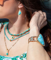Artisan Handmade Tulum Blue Turquoise Golden Cuff Bracelet