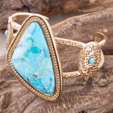 Artisan Handmade Tulum Blue Turquoise Golden Cuff Bracelet