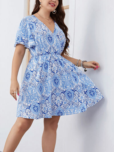 Blue Plus Size Short Summer Mini Dress