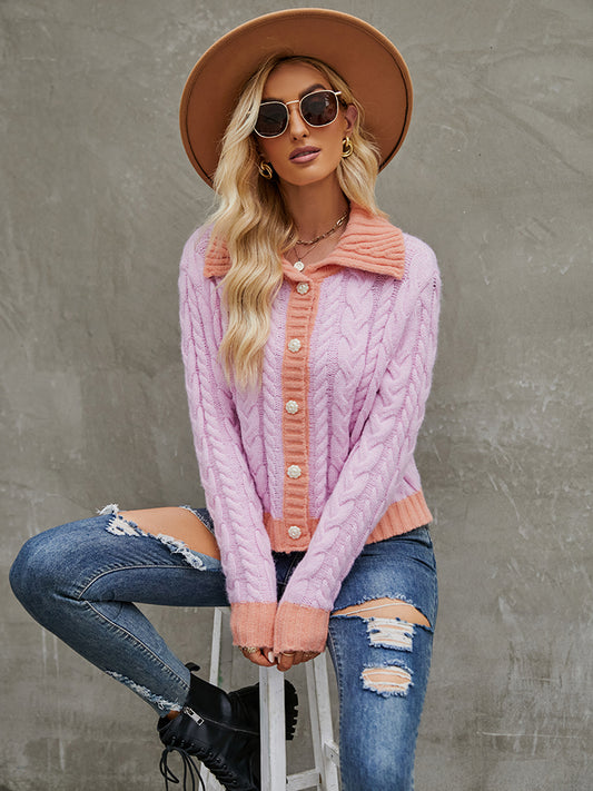 Women's Pink Button Down Cardigan Sweater