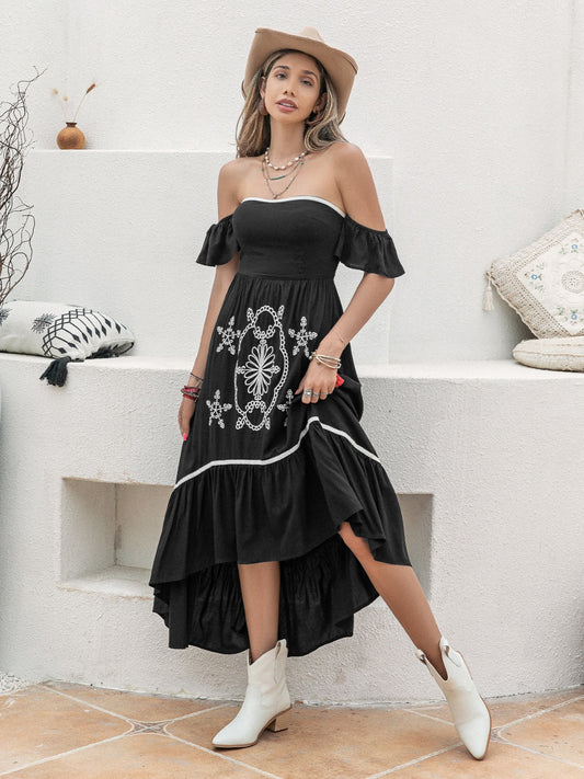High-Low Off-Shoulder Summer Midi Dress