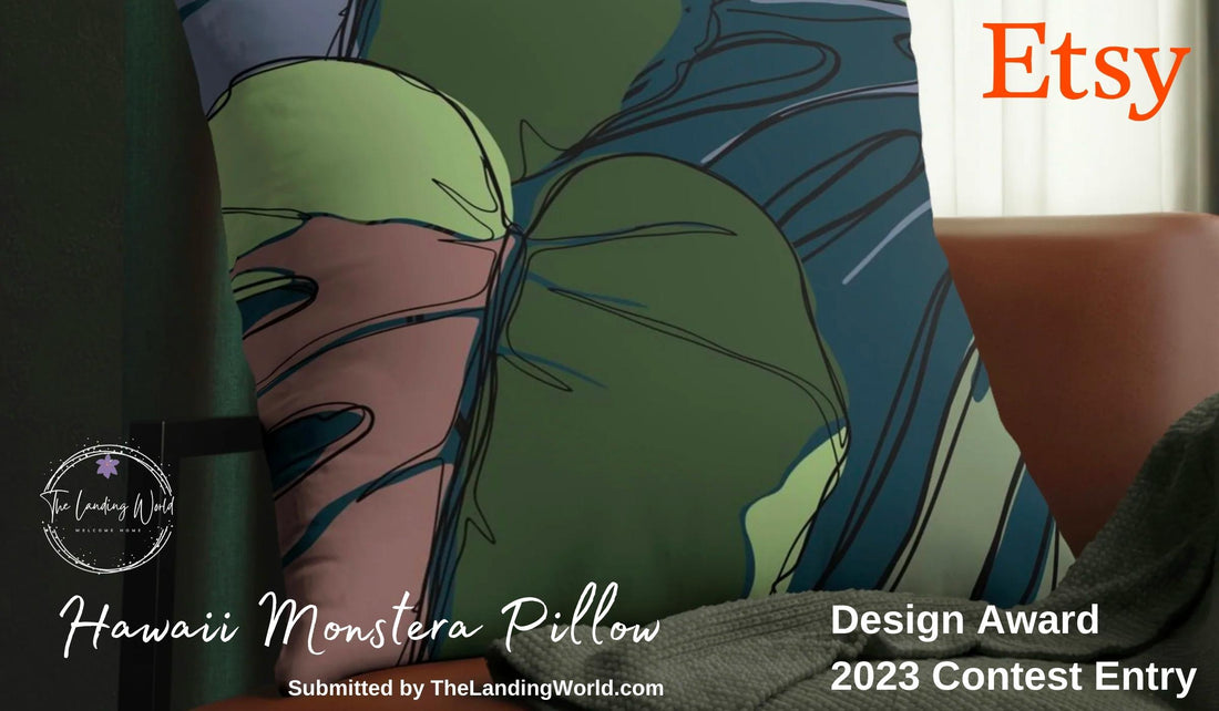 Hawaii Monstera Pillow, Etsy Design Award Contest 2023 Entry
