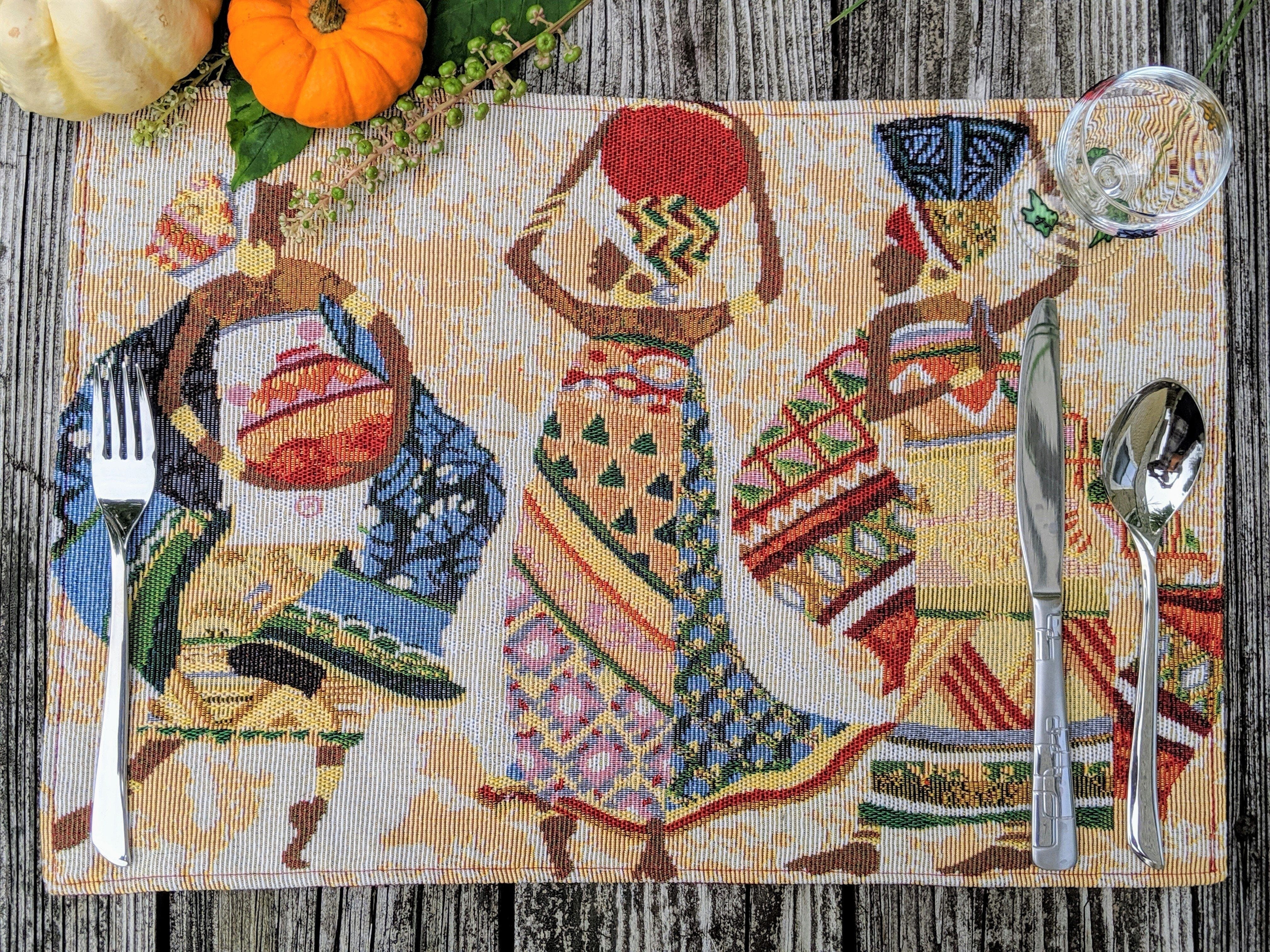 Set of 4-Pieces Dancing Women African Kwanzaa Tapestry Dining Table Placemats 13” x 19” (18117)