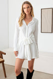 White Tie Waist Long Sleeve Resort Mini Dress