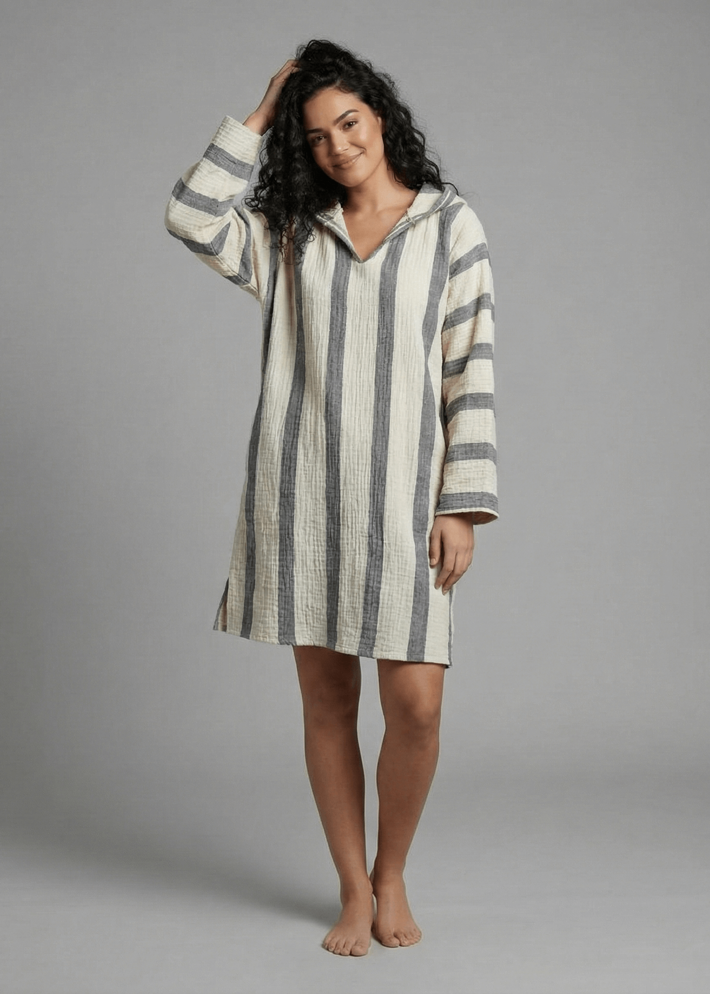 Bold Striped Poncho Beach Cover Up