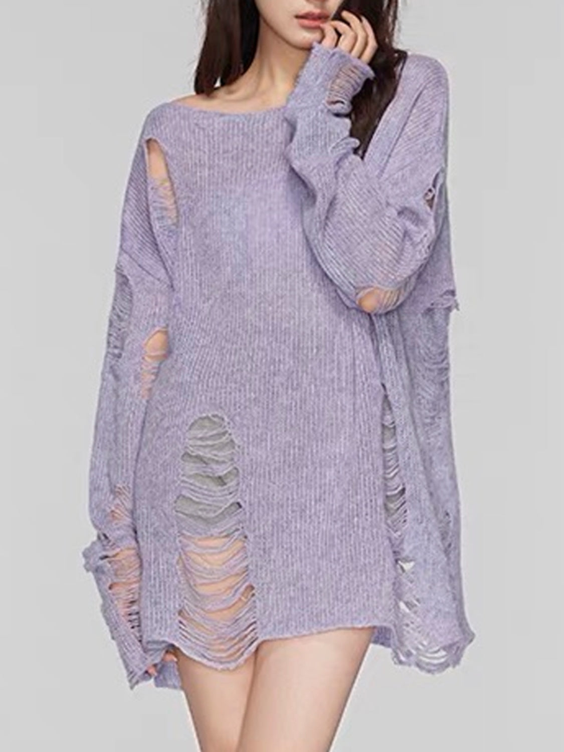 Distressed Boat Neck Knit Cover Up