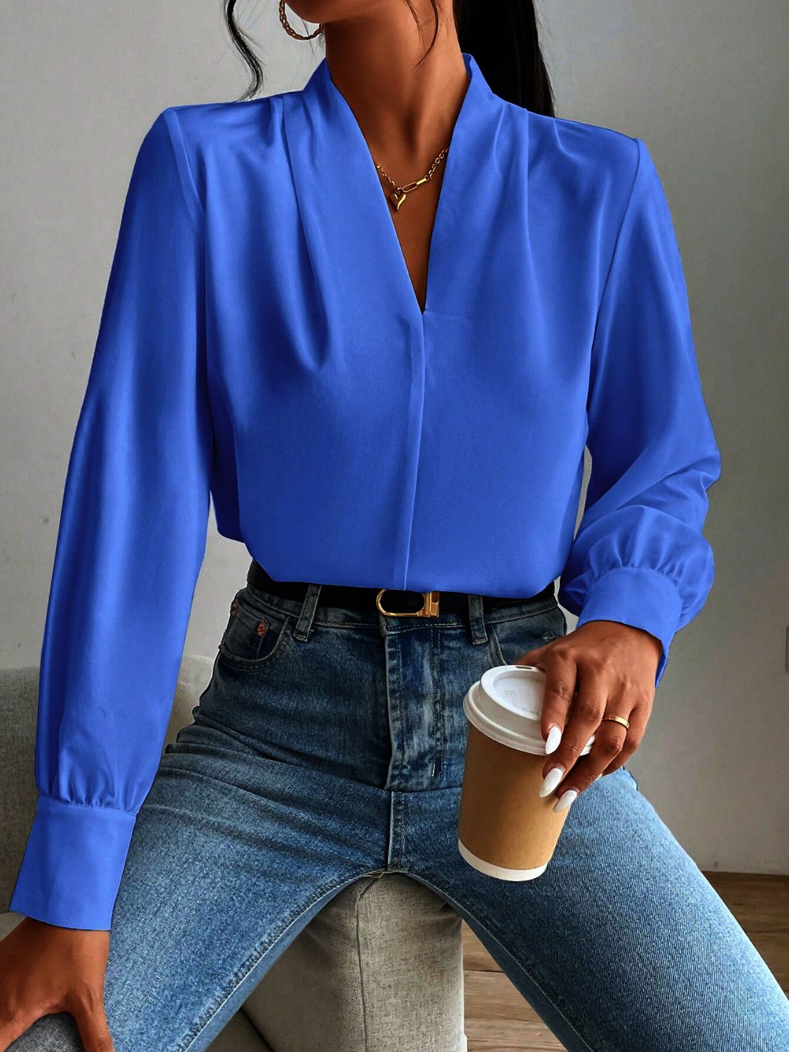 Classic V Neck Long Sleeve Shirt