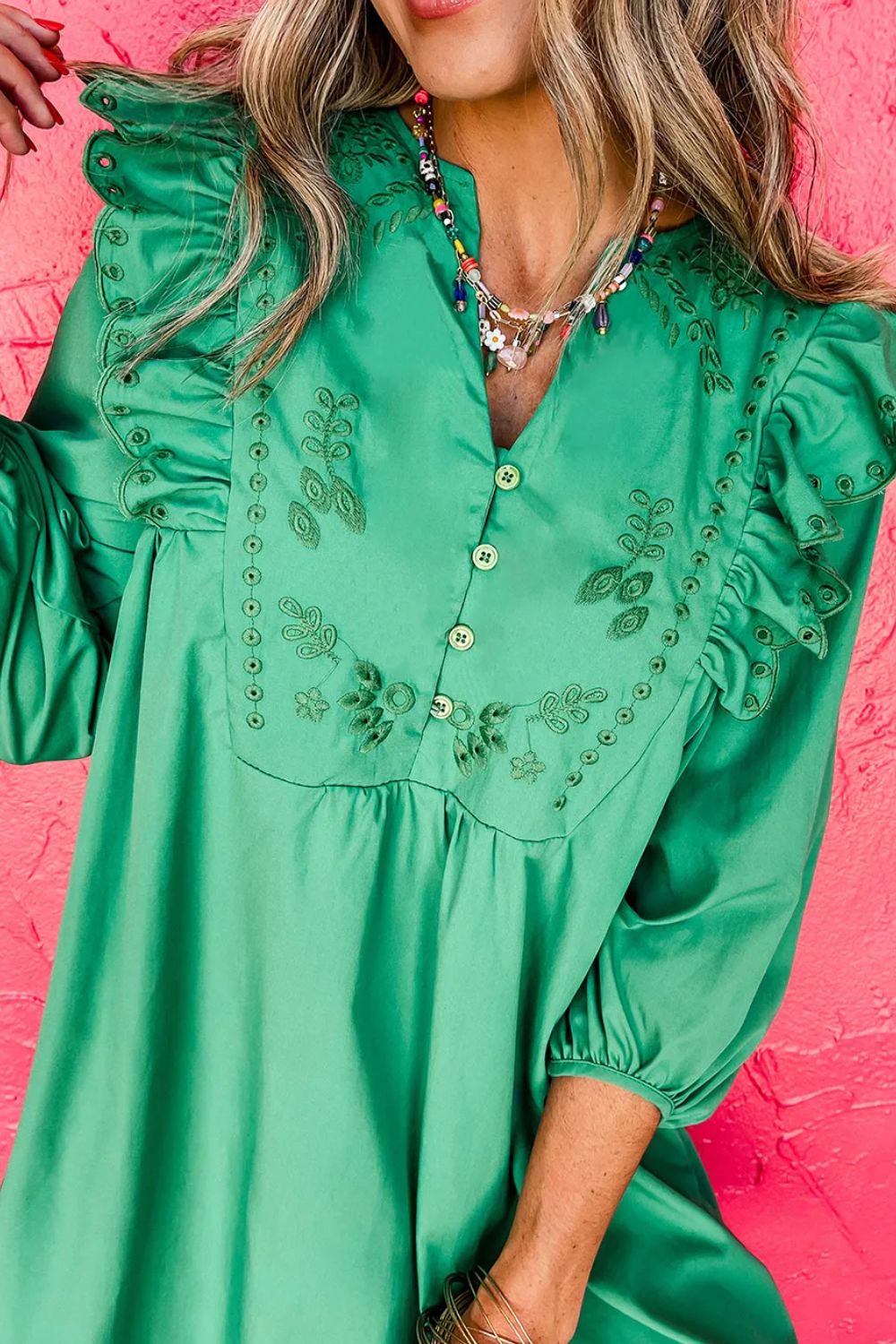 Embroidered Green Short Resort Dress