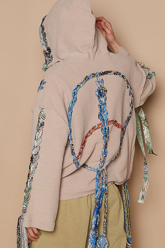 Beachy Peace Back Hooded Boho Sweater