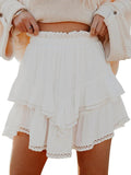 White Lace Detail Layered Mini Boho Skirt