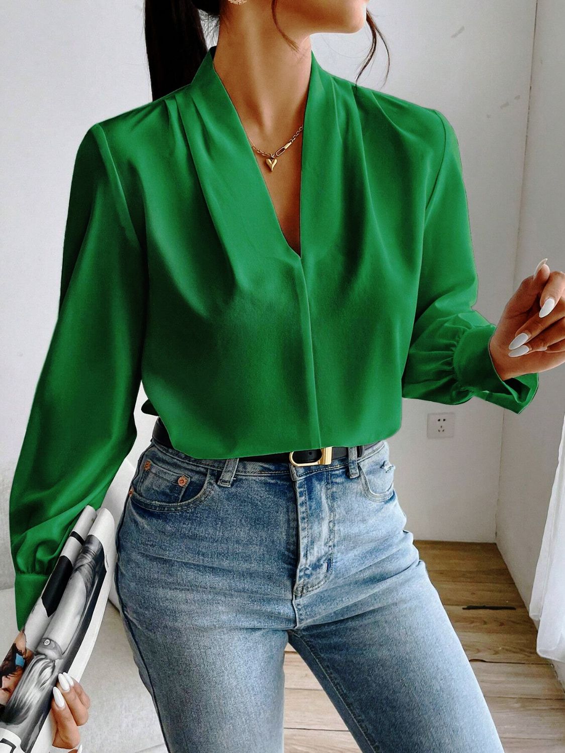 Classic V Neck Long Sleeve Shirt