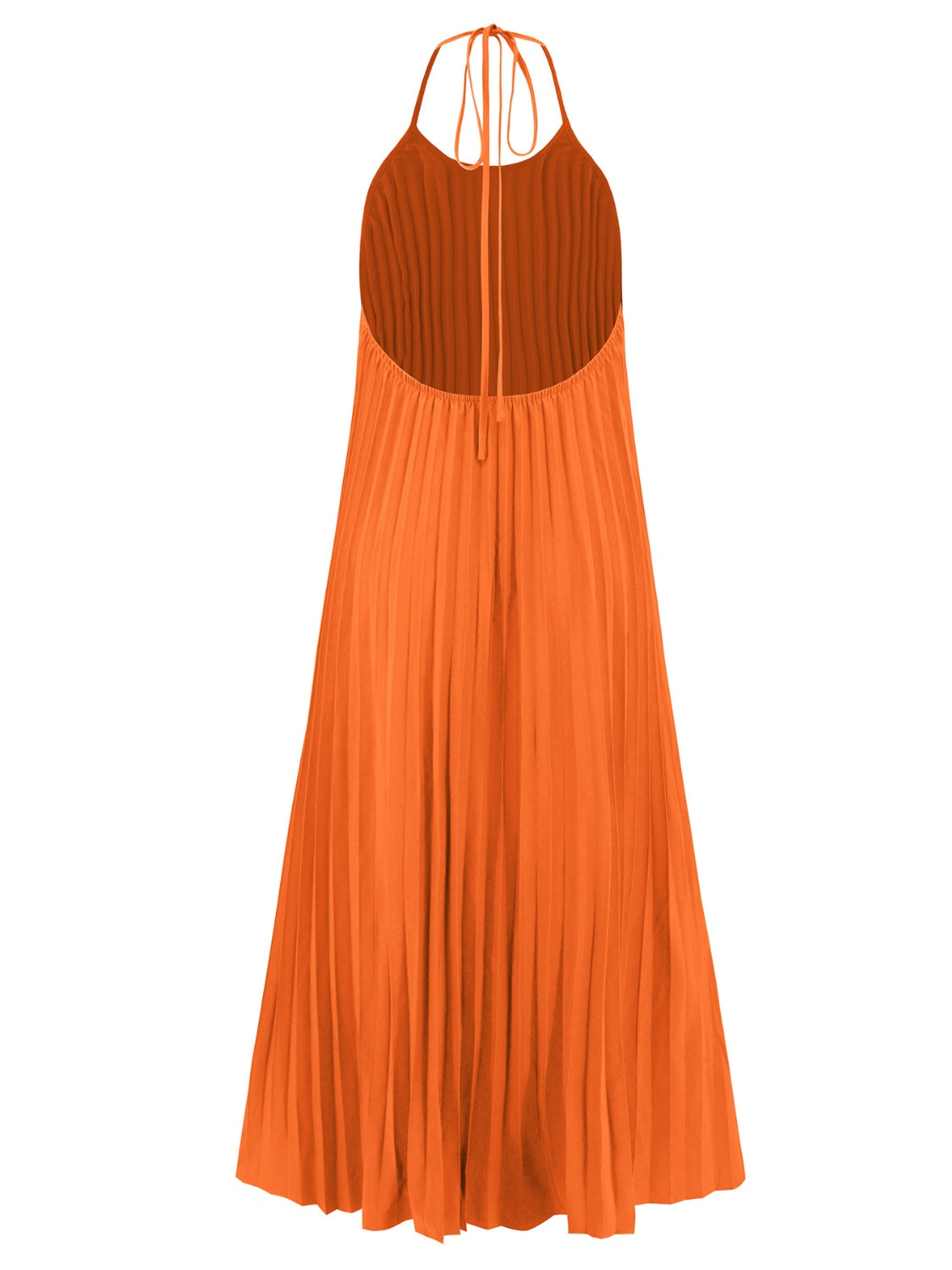 Pleated Halter Neck Sleeveless Maxi Resort Dress