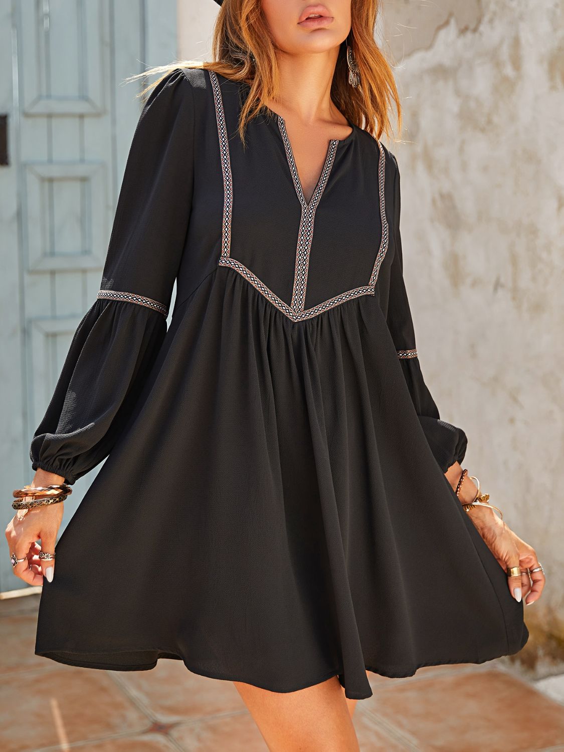 Boho Long Sleeve Mini Dress