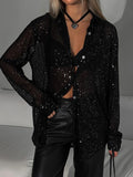 Sequin Button Up Long Sleeve Resort Shirt