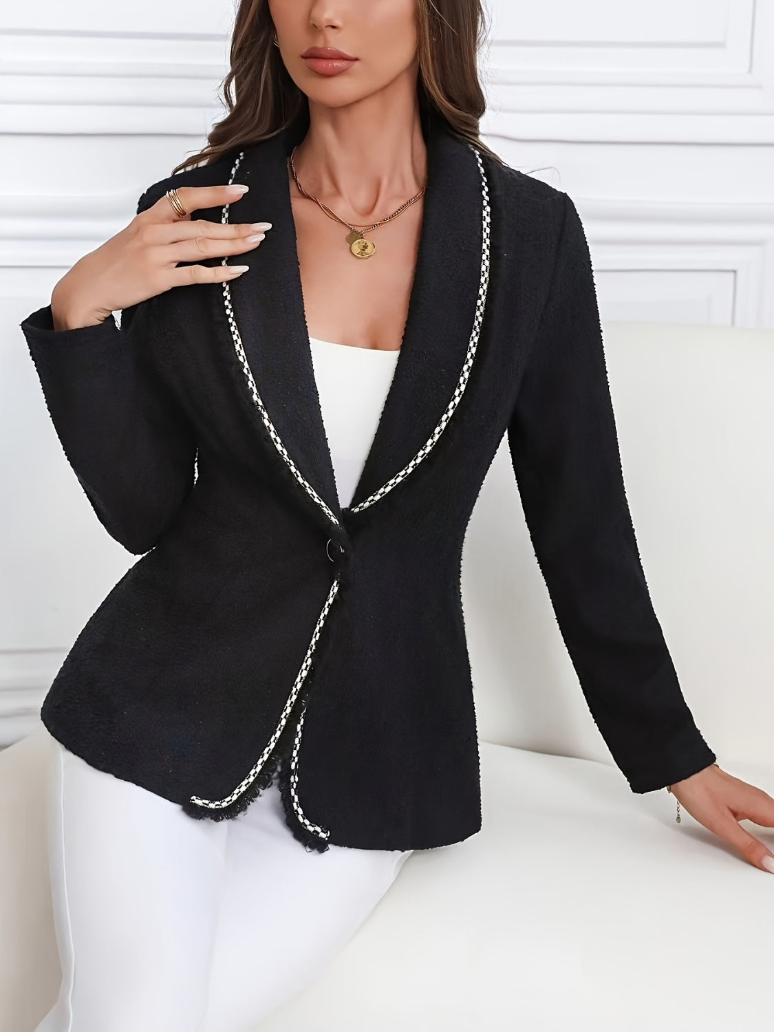 Single-Breasted Lapel Collar Resort Blazer