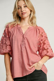 Full Size Lace Puff Sleeve Top