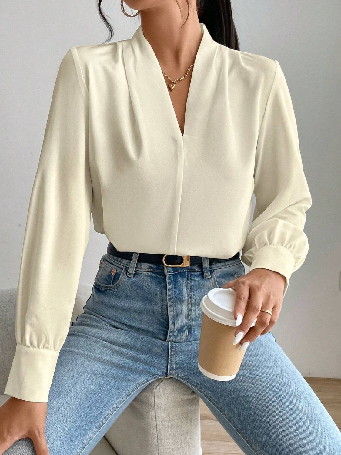 Classic V Neck Long Sleeve Shirt