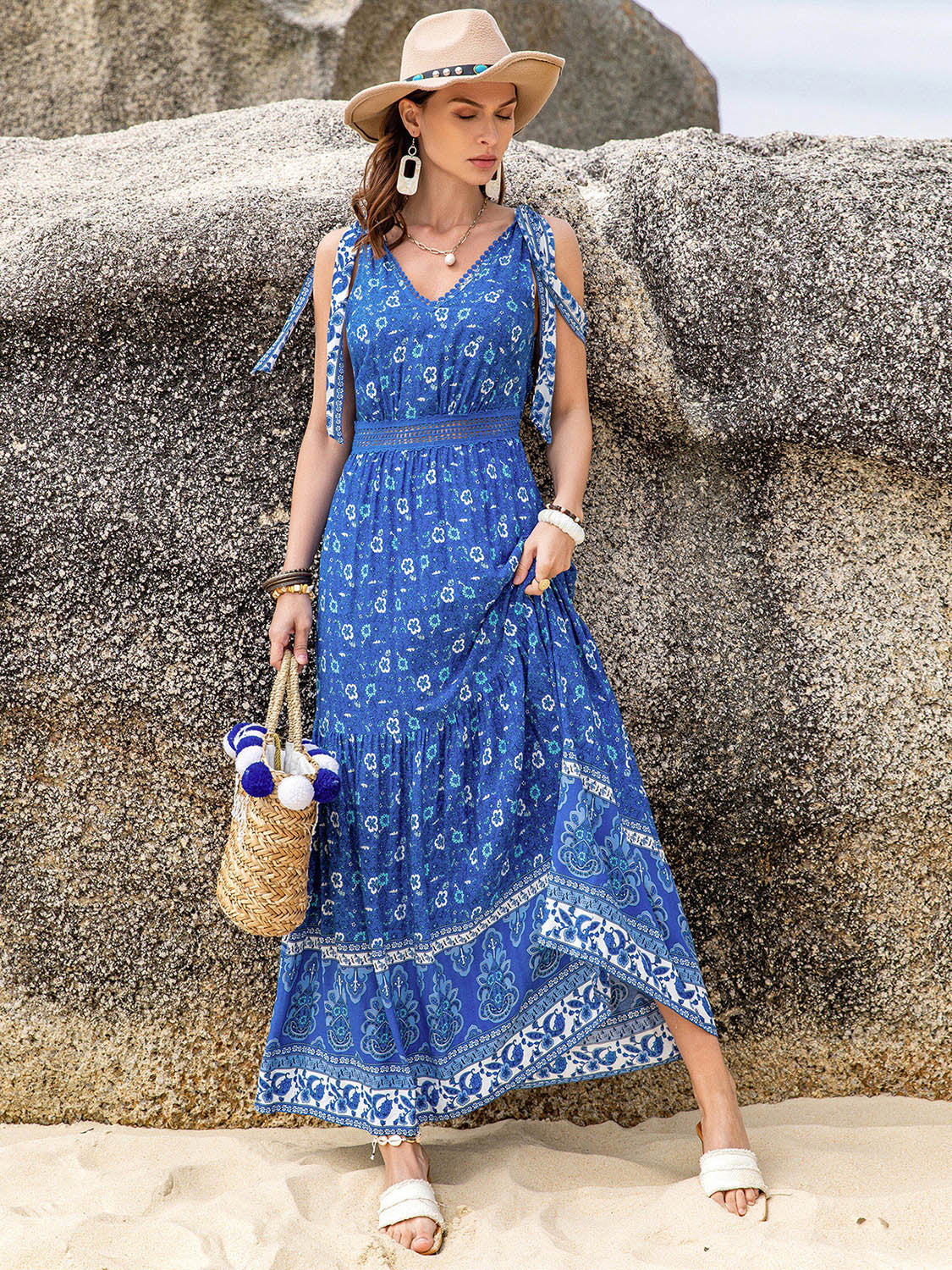 Tie Shoulder Maxi Vacation Dress