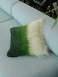 Emerald, Green & Cream Handwoven Wool Pillow – Brushed Texture