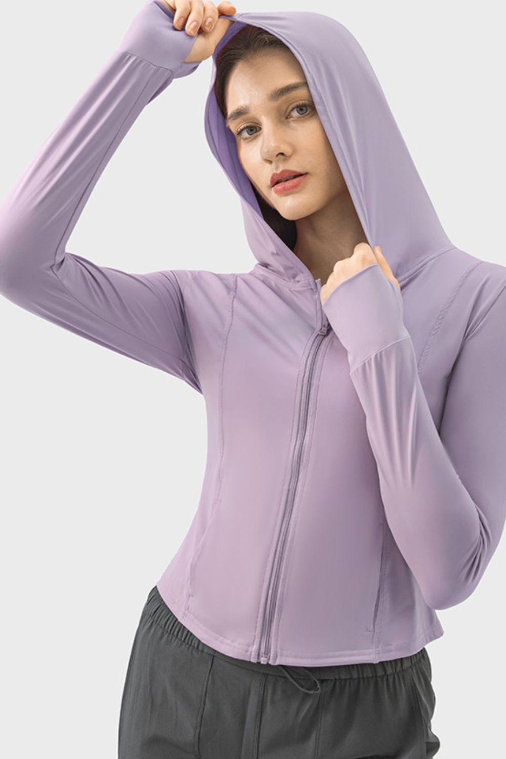 Zip Up Hooded Long Sleeve Active Top