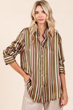 Striped Button Down Satin Resort Shirt