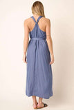 Dusty Blue Cross Back Belted V Neck Tank Maxi Dress