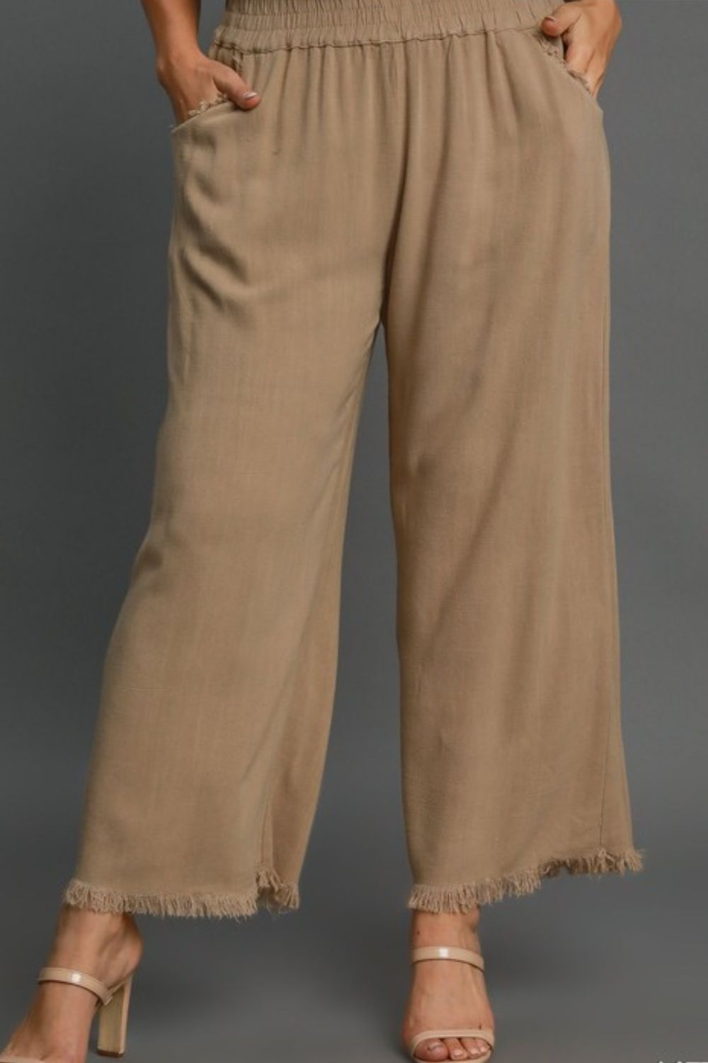 Full Size Linen Blend Elastic Waistband Wide Leg Resort Pants