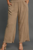 Full Size Linen Blend Elastic Waistband Wide Leg Resort Pants