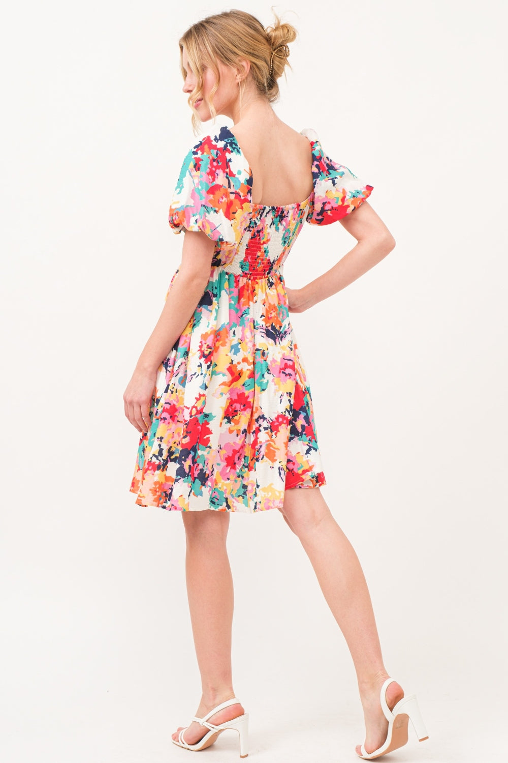 Short Puff Sleeve Floral Dress