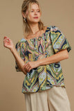 Full Size Abstract Puff Sleeve Resort Blouse