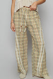 Lace Trim Drawstring Checkered Wide Leg Beachy Boho Pants