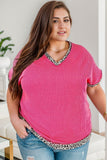 Plus Size Leopard V-Neck Short Sleeve Top