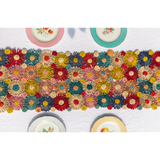 Handmade Fleur Raffia Flower Table Runner, Multicolor Flowers Woven Tabletop